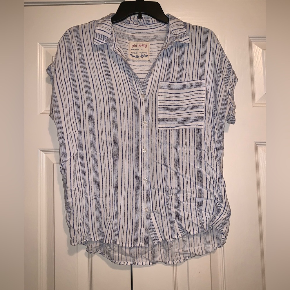 Girl Krazy Blue and White Striped Blouse
